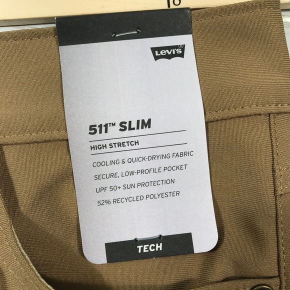Levi's 511 Slim Tech Pants Men 30x30 Brown Quick Dry Breathable Stretch New - Picture 9 of 16